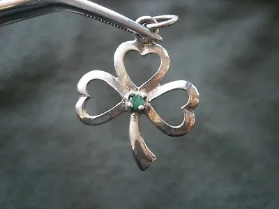 Lucky Irish Shamrock With Emerald Vintage 925 Sterling Silver Charm Pendant 1.0g • $16.50