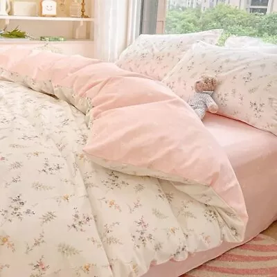 Flower Cherry Bedding Set Flat Bed Sheet Duvet Cover Nordic Bed Linen BeddingSet • $68.85