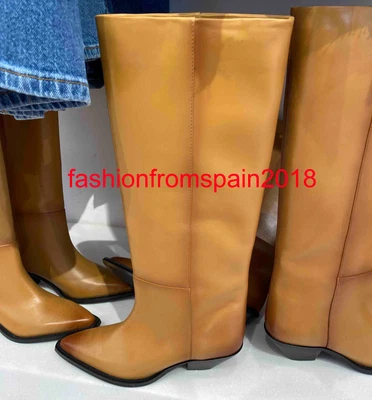 $184.99 • Buy Zara New Woman Heeled Leather Cowboy Boots Beige 35-42 1010/110