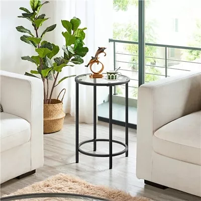 $48.99 • Buy Round Tall End Table With Glass Top And Metal Frame Sofa Side Table Living Room