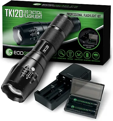 LED Tactical Flashlight Kit Rechargea With Charger & Batteries Adjustable Zoom • $17.49