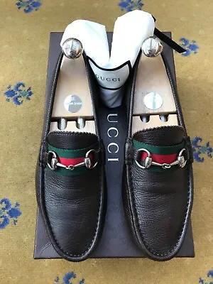$352.51 • Buy Gucci Shoes Leather Loafers Horsebit UK 6.5 US 7 40.5 Web Red Mens Brown Driver