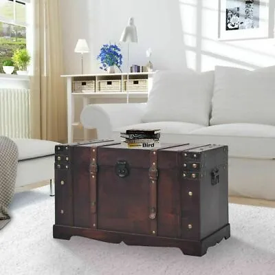 £134.19 • Buy Vintage Wooden Treasure Chest Storage Trunk Box Living Room Coffee Table Antique