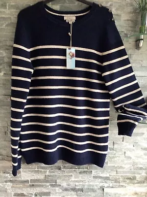 Kew Navy&White Breton Stripe Lambswool Sweater 14 BNWT Rrp £69 Reduced! • £18