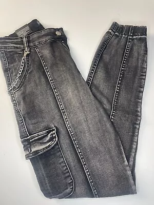 Acid Wash Black Cargo Women Jeans UK Sizes 8101416 • £18.99
