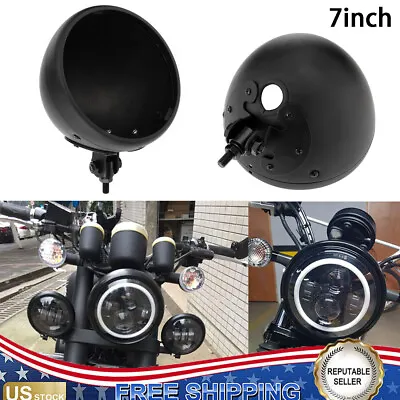 7  Inch Motorcycle Headlight Housing Black Headlamp Light Bulb Bucket For Harley • $53.18