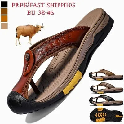 Men's Sandals Summer Beach Shoes Outdoor Leather Slippers Casual Flip Flops Size • $31.33