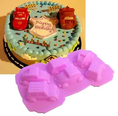 A Pink Silicone Mould Of Six Cars - Chocolate / Cake / Fondant Etc. New • £1.75