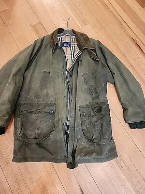 VTG Men’s Burberrys Waxed Field Jacket Green Corduroy Collar Coat Nova Check L • $75