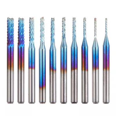 10pcs 1/8 Shank 0.8-3.175mm Tungsten Carbide Blue Coated End Mill CNC Router Bit • $14.40