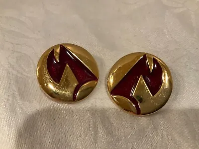 Vtg Monet Gold Tone Red Enamel Abstract Clip On Earrings • $4.99