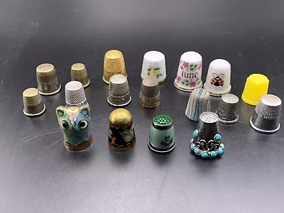 Lot Of 18 Vintage Thimbles: Cloisonne Sterling Porcelain Metal  Plastic • $175