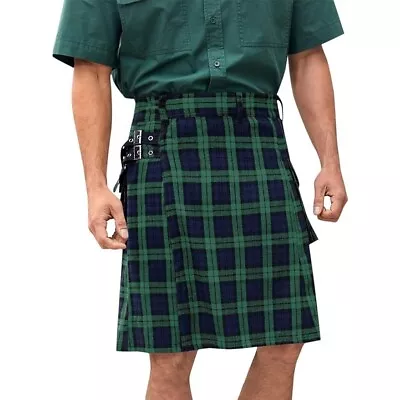 Utility Kilt Men Scottish Tartan Green Irish Hybrid Royal Stewart Pockets 2XL • $37.88