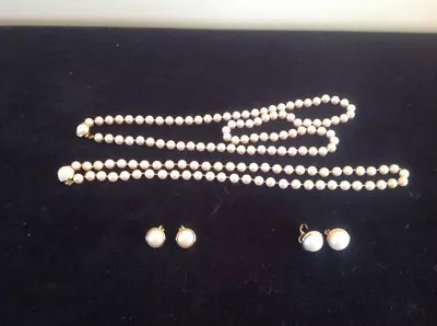 Vtg High Quality Faux Pearl Necklaces & Clip Earrings - Jordan Marsh Dept Stores • $12