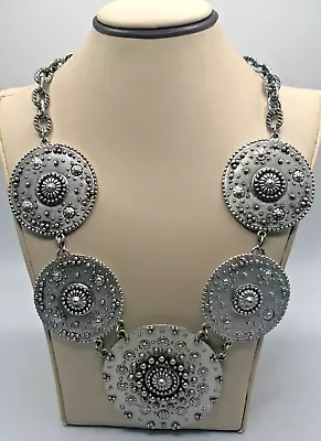 Vintage Chico's Silver Tone Medallion Statement Necklace • $9.49