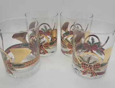 4 Vntg MCM Mid-century Modern Christmas Holiday Glasses Goldhorn Whiskey Barware • $27