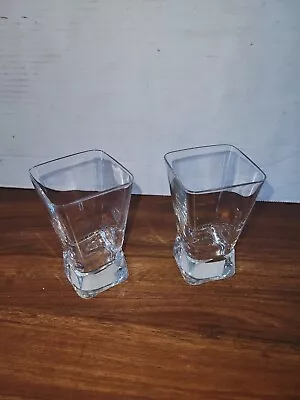 Set Of 2 Vintage Square Clear Cut Glasses Vases Lovely • $24.80