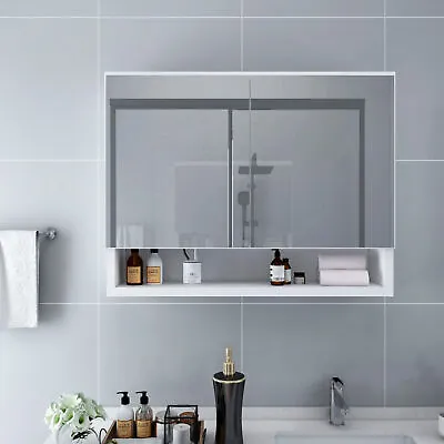 Bathroom Mirror Cabinet White 80x15x60  MDF U1D5 • £195.99