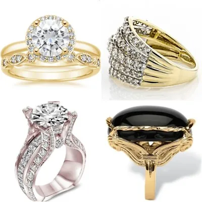 $3.40 • Buy Elegant Gold Plated Rings For Women Cubic Zirconia Jewelry Ring Set Size 6-10