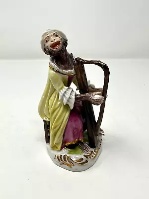 Antique Meissen Monkey Band Figurine - Female Harpist • $175