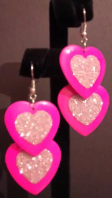 Heart Earrings 70s 80s Fancy Dress Party Rave Retro Stocking Filler • £3.49