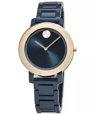 New Movado Bold Evolution Gold Tone Bezel Navy Blue Women's Watch 3600708 • $296