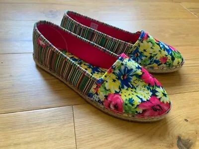 Rocket Dog Floral Striped Canvas Slip On Trainers Pump Shoes UK 8 US 10 EU 41 • £9.99