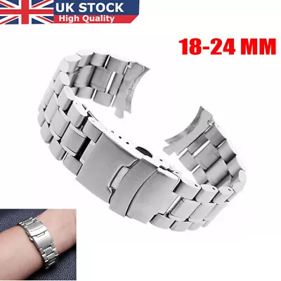 18-24MM Curved Stainless Steel Metal Solid Watch Band Strap Clasp Replacement • £8.59