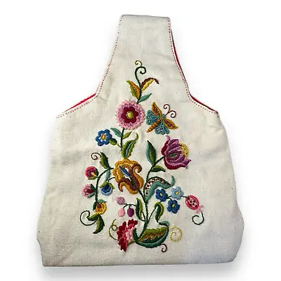 Vintage Embriodered Floral Satchel Tote Bag 16.5  X 12  • $19.85