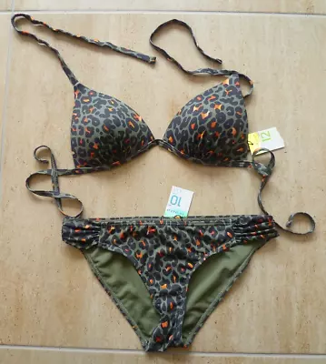 Ladies Primark Size 12 Top & 10 Bottom Green Camouflarge Pattern Push Up Bikini • £6.99