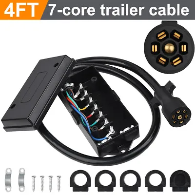 4ft 7-Pin Trailer Plug Cord Wire Harness Cable W/ Junction Box For Trailer Light • $23.91