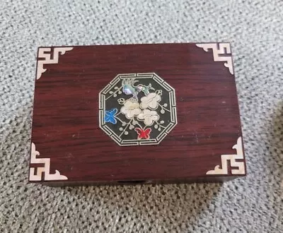 Vintage Jewelry Box Mother Of Pearl Abalone Wood Jewelry Trinket Box  • $22