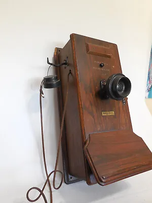 Antique Wall Phone Western Electric Hand Crank In OAK BOX 1900s As-Is • $59.99