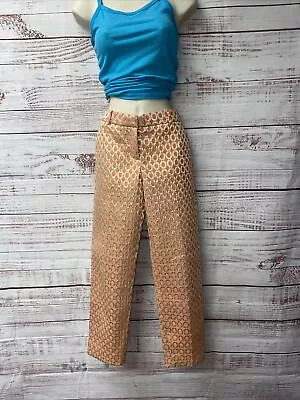 J Crew Gold Metallic And Coral Cropped Pants Size 00 WP-17 • $50