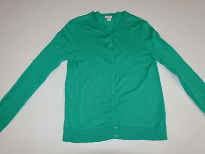 J. Crew Women's The Caryn Cardigan Sweater Medium Green Long Sleeves Cotton M • $15.99