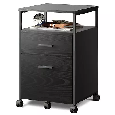 2 Drawer File Cabinet Mobile Printer Stand With Open Storage Shelf Wood Fil... • $73.49
