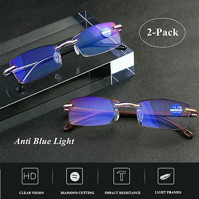 £4.99 • Buy 2Pcs Anti Blue Light Reading Glasses For Women Men Diamond-cut Rimless Eyewear