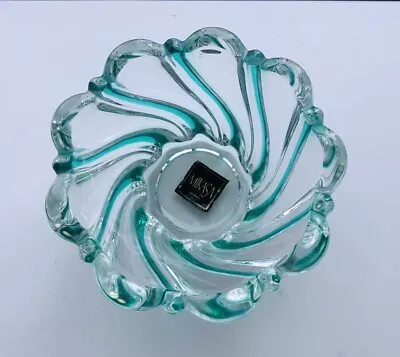 Mikasa Clear Green Crystal Glass Peppermint Swirl Candy Trinket Dish 4 Inch Dia • $9.99