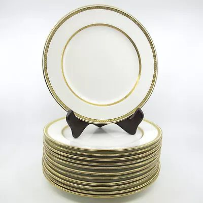 G8338 By MINTON For TIFFANY Gold Encrusted Bone China 12 Luncheon Plate Set • $450