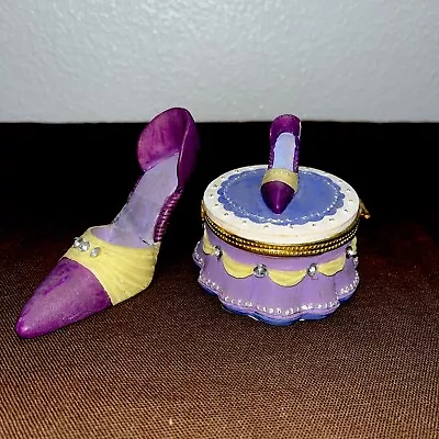 Miniature Shoe & Matching  Shoe TRINKET BOX Resin Box By Polystone - Purple • $5