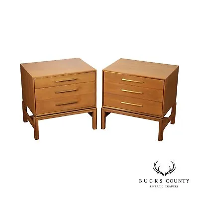 Johnson Furniture Co. Mid Century Modern Pair Of Walnut Chest Nightstands • $2395