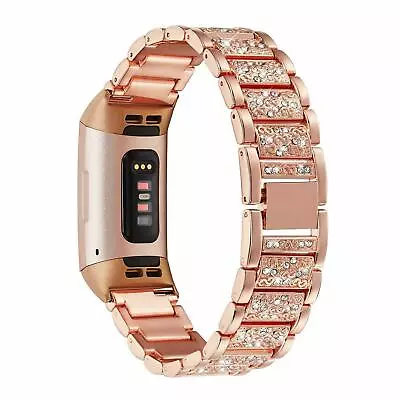 $16.99 • Buy Rhinstone Stainless Steel Strap Link Bracelet Watch Band For Fitbit Charge 2 3 4