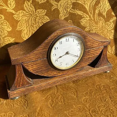 Vintage Solid Wood Oak Brass Mantle Clock Antique Napoleon Style • £25