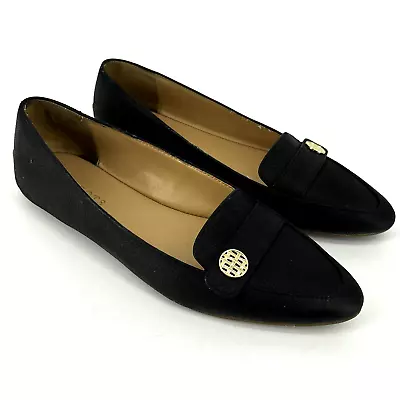 Talbots Womens Black Leather Loafers 7.5 AA Medallion Pointed Toe Flats Slip On • $27.95