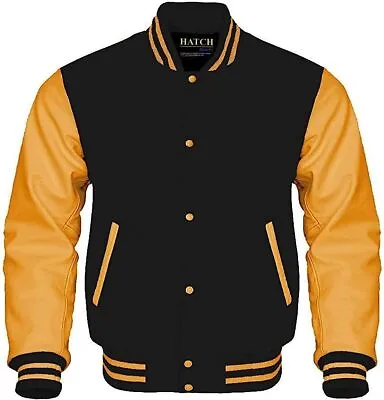 Men’s Varsity Baseball Jacket Wool Body Genuine Leather Arms Letterman Jacket • $125