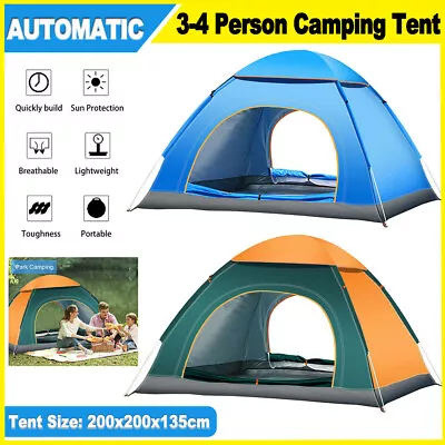 Pop Up Tent Automatic 3-4 Man Person Family Tent Camping Hiking Festival Outdoor • $35.99