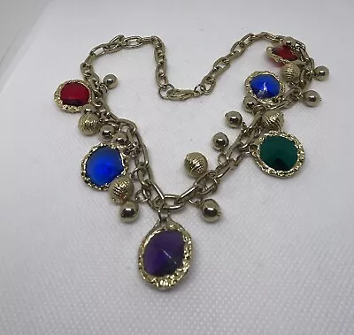 Multi Colored Round Charm Necklace In Gold Tone Metal  • $8