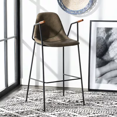 SAFAVIEH Tanner Mid-Century Bar Stool | Olive / Black | • $232.99