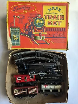 O Gauge Train Marx Mechanical Train Set - Engine Tender 3 Cars Track Key & Box • $59.99