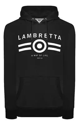 Lambretta Mens Black Original Pull Over Classic Logo Retro Hooded Hoodie • £24.99